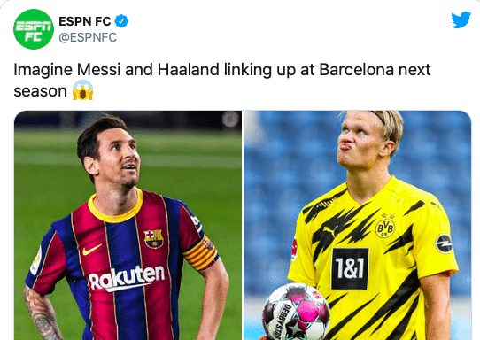 ‘Already shaking’: Fans salivate at prospect of Haaland-Messi link-up after young star’s agent spotted in Barca ‘to discuss move’ - Bóng Đá